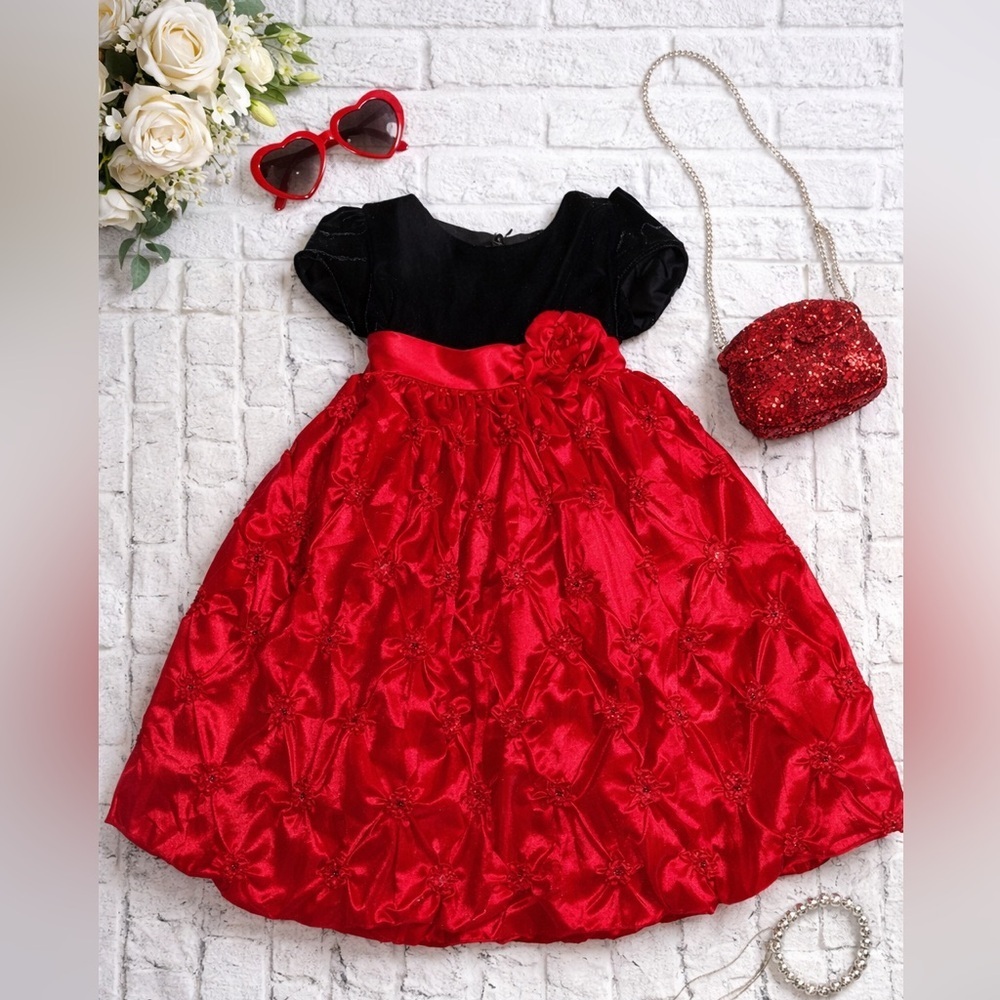 American Princess Puckered Dress Red Black Girls 4
